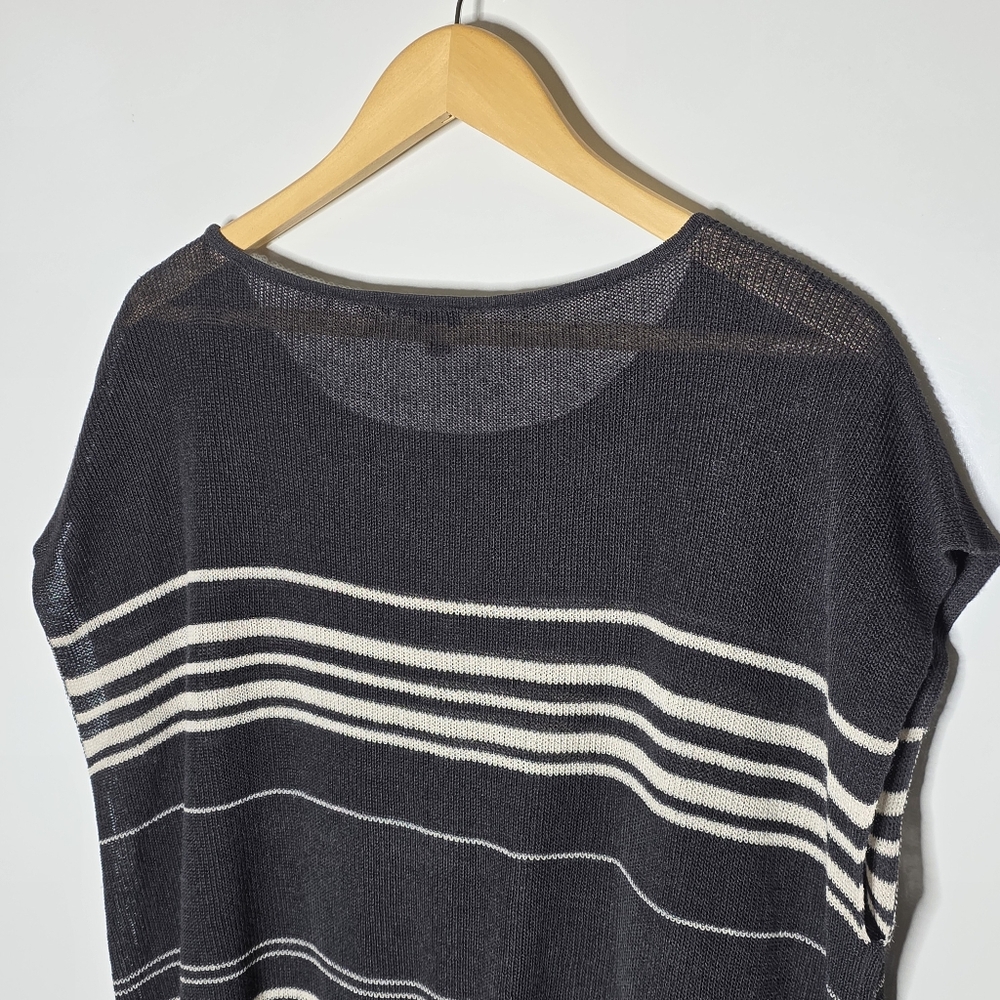 Eileen Fisher Black and white Striped Linen blend poncho style knit top Size 1X - Picture 6 of 8
